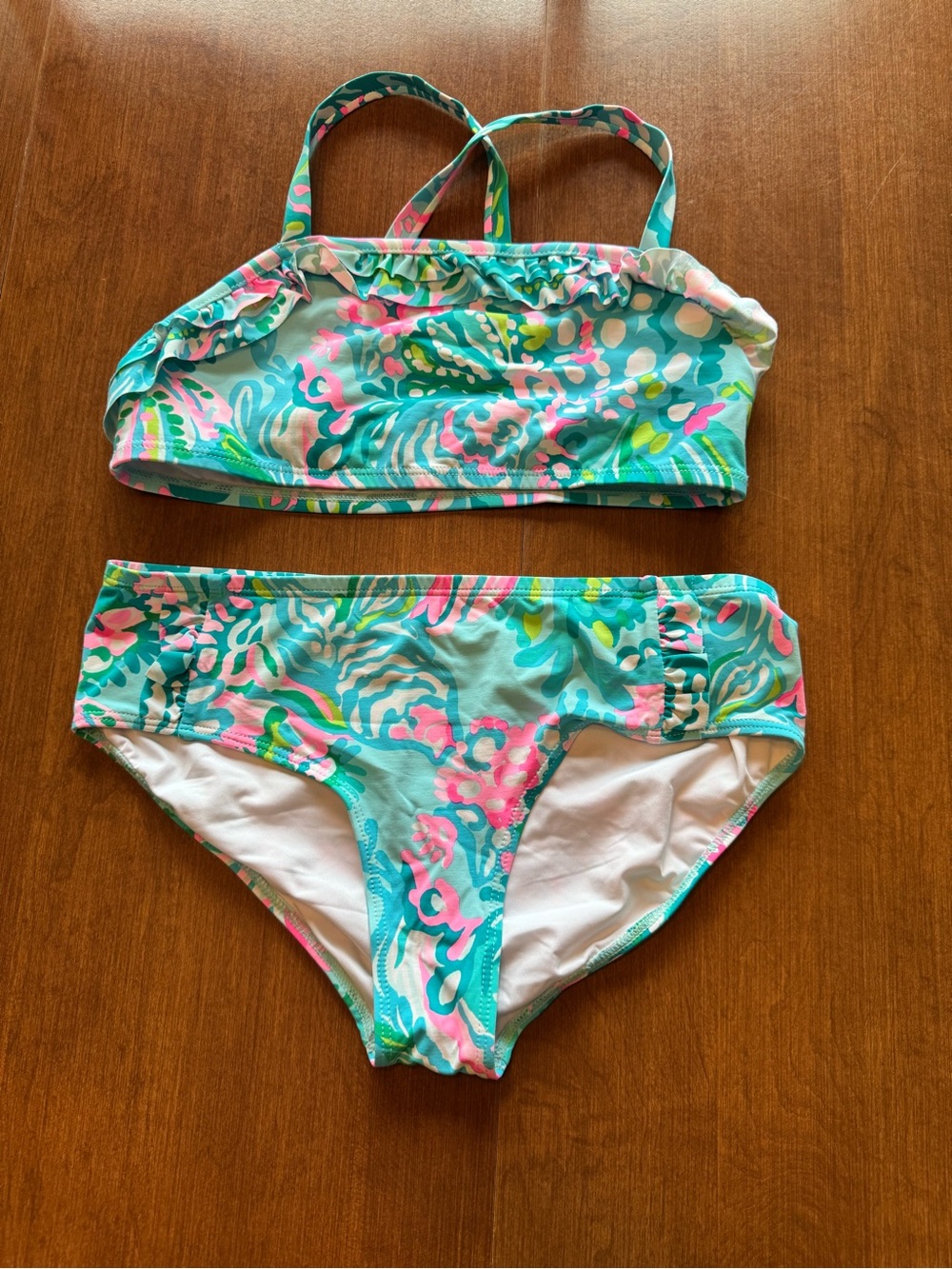 Lilly Pulitzer Aqua & Pink Floral Girls' Two-Piece Swim Bikini
